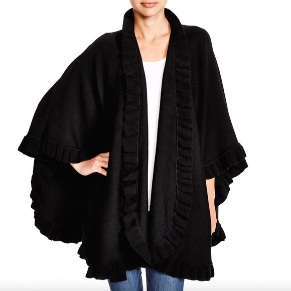 Lane d’Olimpia Wool Ruffle Wrap Scarf – Black – Made in Italy - Picture 1 of 10